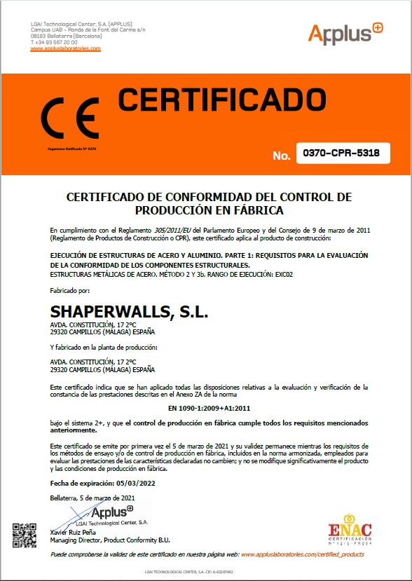 certificados shaperwalls